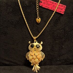 Betsey Johnson Gold and Black Owl Necklace